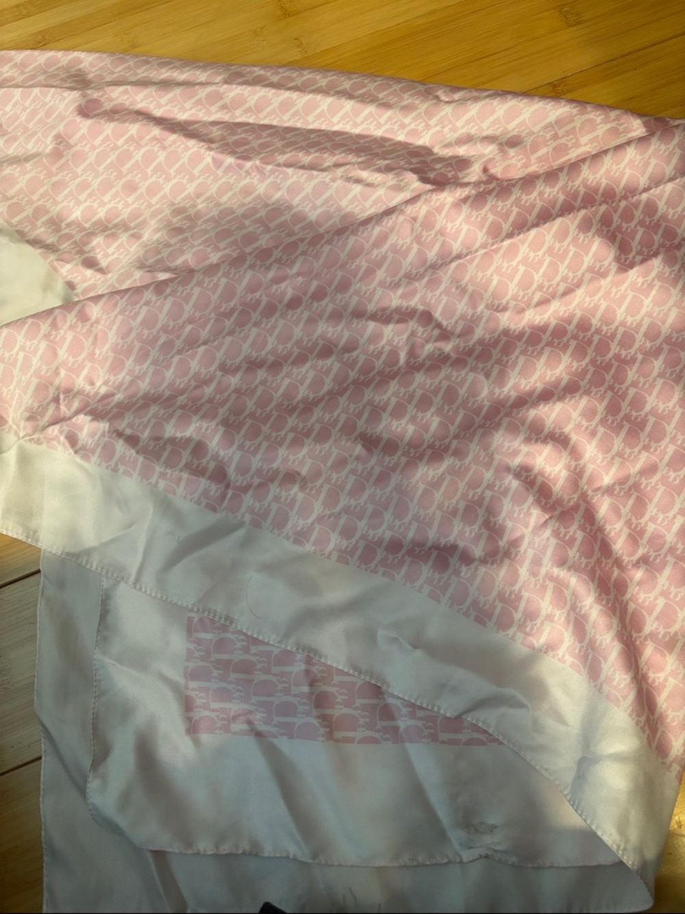 Pink Monogram Satin Scarf with White Border